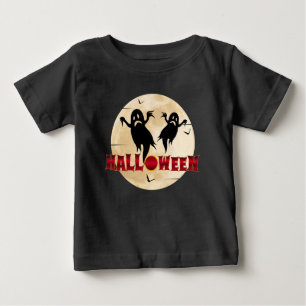 ハロウィンの月のシルエット 幽霊 コウモリ ベビーTシャツ