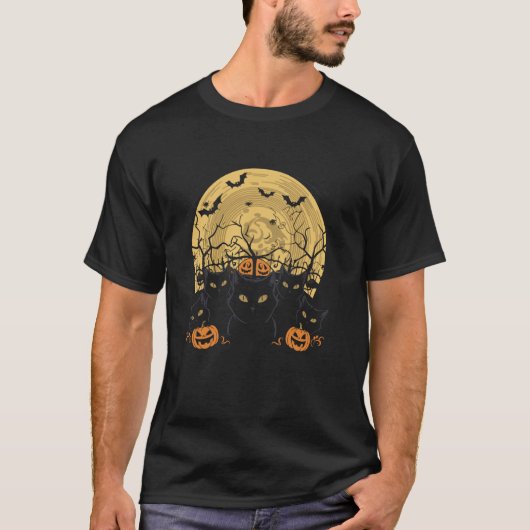 ハロウィンの月の猫 Tシャツ (正面)