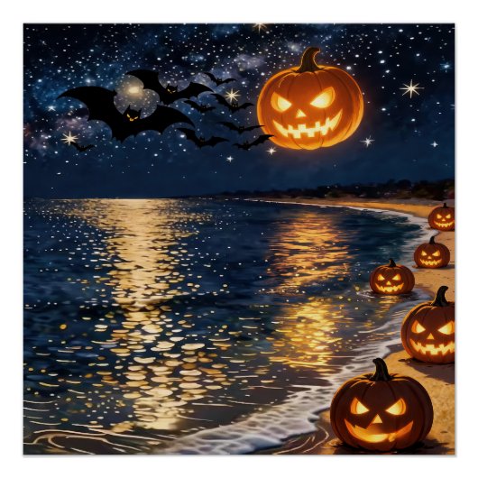 ハロウィンの月明かりの浜辺 ポスター (正面)
