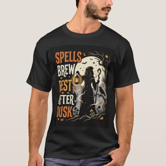ハロウィンの月明かりの魔法の集い Tシャツ (正面)