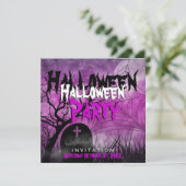 ハロウィンの月+クモの巣 ピンク+ブラック 招待状 (スタンド正面)