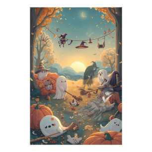 ハロウィンの朝後 - 幽霊の大掃除の物語 フォトプリント