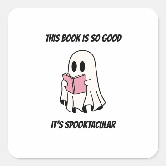 ハロウィンの本を読む幽霊 グラフィック スクエアシール (正面)
