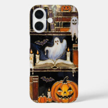 ハロウィンの本棚スマホケース 幽霊 カボチャ かわいいデザイン