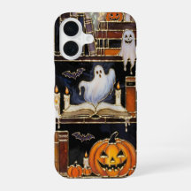ハロウィンの本棚スマホケース 幽霊 カボチャ かわいいデザイン