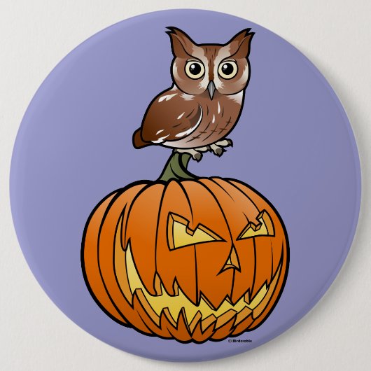 ハロウィンの東のアメリカオオコノハズク 缶バッジ (正面)
