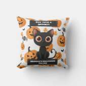 ハロウィンの枕 - 美しい猫とかぼちゃのデザイン クッション (正面)