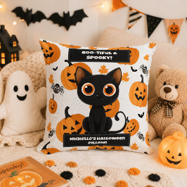 ハロウィンの枕 - 美しい猫とかぼちゃのデザイン クッション