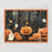 ハロウィンの森のジャック・オ・ランタンと幽霊 シーズンポストカード (正面)