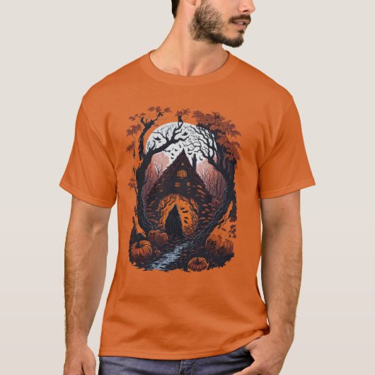 ハロウィンの森のハロウィン メンズTシャツ Tシャツ (正面)