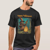 ハロウィンの森の焚き火 ビーバーの魔女 Tシャツ (正面)