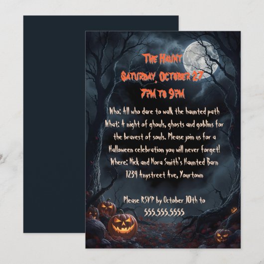 ハロウィンの森パーティー 招待状 (正面/裏面)