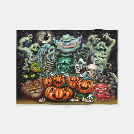 ハロウィンの楽しいアート フリースブランケット (正面(横))