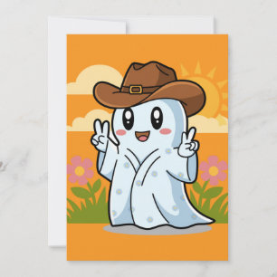 ハロウィンの楽しい飾り付けにぴったりなかわいいカウボーイの幽霊 シーズンカード