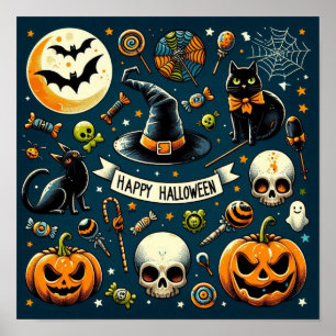 ハロウィンの楽しみとお化け ポスター