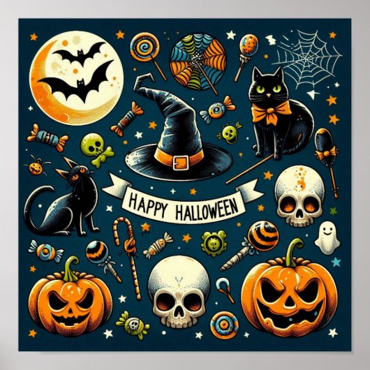 ハロウィンの楽しみとお化け ポスター (正面)
