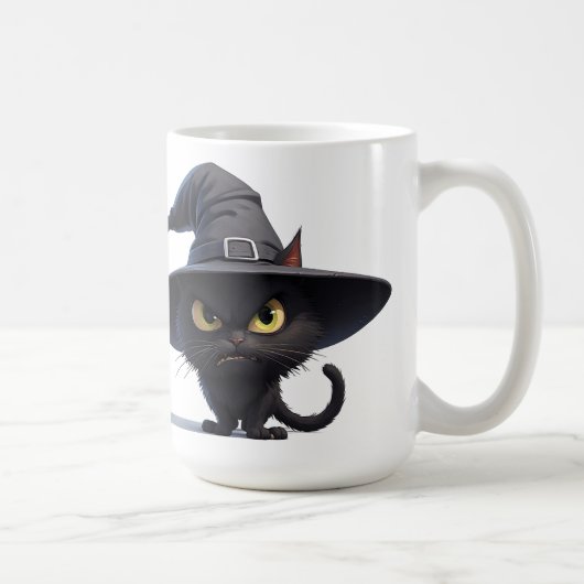 ハロウィンの楽しみのためのスプーキーな黒猫の魔女の肖像画 コーヒーマグカップ (右)