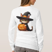 ハロウィンの楽しみをもたらすかぼちゃを持つ怒った魔女猫 🎃 Tシャツ (裏面)