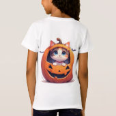 ハロウィンの楽しみ かぼちゃの中の子猫 🎃 Tシャツ (裏面)