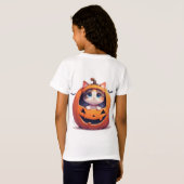ハロウィンの楽しみ かぼちゃの中の子猫 🎃 Tシャツ (裏面フル)