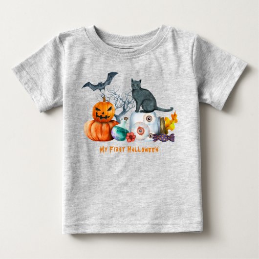 ハロウィンの構成 私の最初のハロウィン ベビーTシャツ (正面)