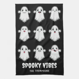 ハロウィンの様々な表情のオバケ キッチンタオル