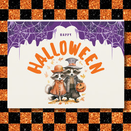 ハロウィンの気分を盛り上げるふざけたアライグマのカップル シーズンポストカード