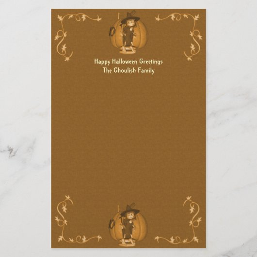 ハロウィンの気色悪い子供の魔法使いの文房具 便箋 (正面)