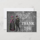 ハロウィンの気色悪い花嫁及び新郎は結婚式感謝していしています サンキューカード (正面)