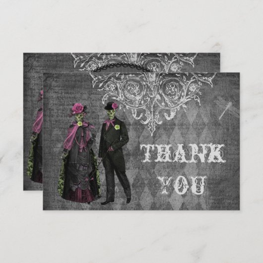 ハロウィンの気色悪い花嫁及び新郎は結婚式感謝していしています サンキューカード (正面/裏面)