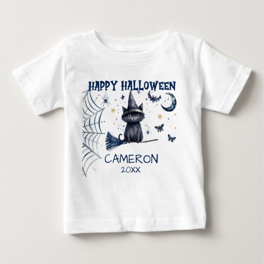 ハロウィンの水彩ねこ 赤ちゃんTシャツ ベビーTシャツ (正面)