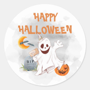 ハロウィンの水彩の幽霊 ラウンドシール