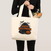 ハロウィンの洞窟の挨拶 ラージトートバッグ (正面(商品))
