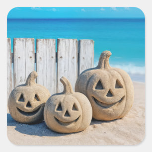 ハロウィンの海岸 砂のジャック・オ・ランタン スクエアシール