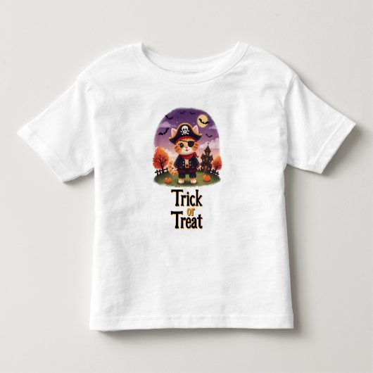 ハロウィンの海賊猫 お菓子をくれなきゃイタズラしちゃう トドラーTシャツ (正面)