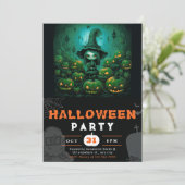 ハロウィンの満月と魔女のジャック・オ・ランタン 招待状 (スタンド正面)