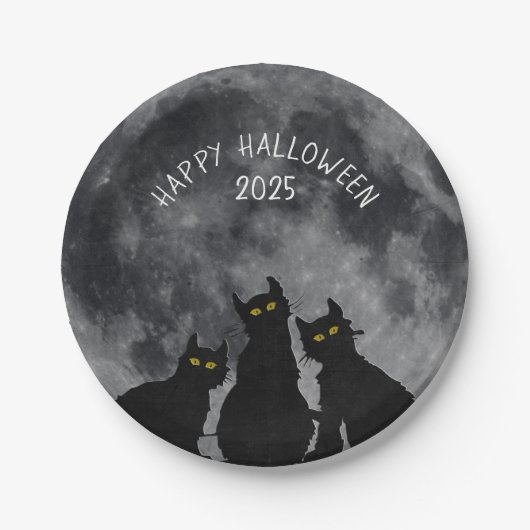ハロウィンの満月と黒猫 ペーパープレート (正面)