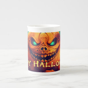 ハロウィンの満月のカボチャローソク ボーンチャイナマグカップ