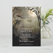 ハロウィンの満月の墓地のパーティの招待状 招待状 (スタンド正面)