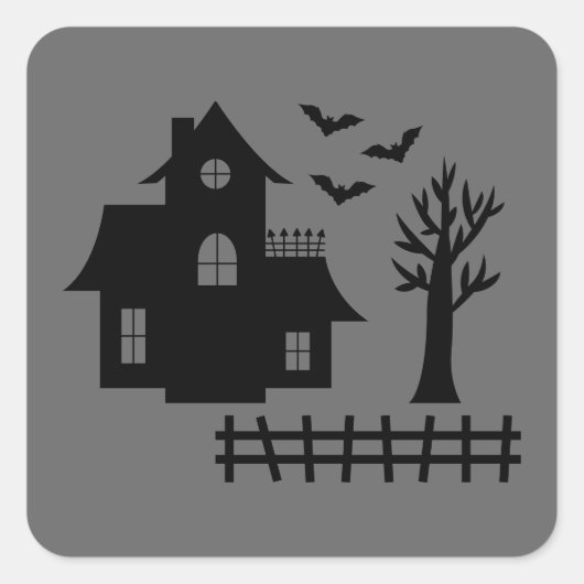 ハロウィンの灰色の家のシルエットとコウモリ スクエアシール (正面)