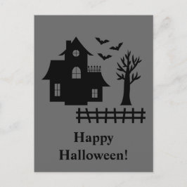 ハロウィンの灰色の家のシルエット 怪奇コウモリ ポストカード