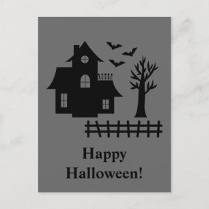 ハロウィンの灰色の家のシルエット 怪奇コウモリ ポストカード