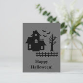 ハロウィンの灰色の家のシルエット 怪奇コウモリ ポストカード (スタンド正面)