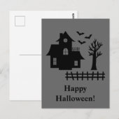 ハロウィンの灰色の家のシルエット 怪奇コウモリ ポストカード (正面/裏面)