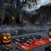 ハロウィンの炎と踊るスケルトン ビーチタオル