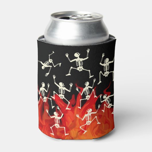 ハロウィンの炎と踊るスケルトン 缶クーラー (缶正面)
