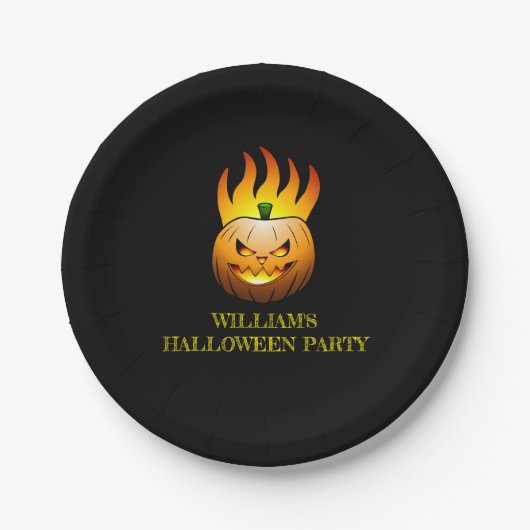 ハロウィンの燃えるカボチャの紙皿 ペーパープレート (正面)