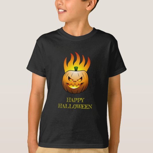 ハロウィンの燃えるカボチャの顔 Tシャツ (正面)