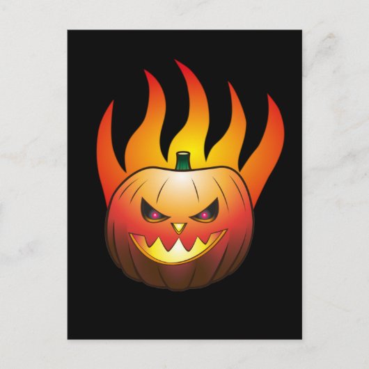 ハロウィンの燃えるカボチャ ポストカード (正面)