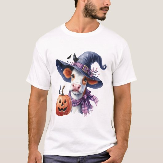 ハロウィンの牛と秋 Tシャツ (正面)